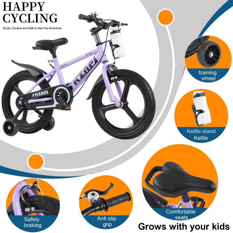 Kids' Bike - High Carbon Steel Frame, Magnesium Alloy Wheels, Training Wheels, Night Glow, Adjustable Seat, Unisex - 16