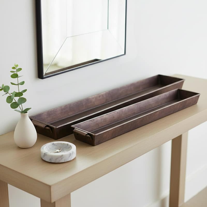 Decorative Slim Metal Tray with Handles - Set of 2 - 40", 36", Silver - 40.0" - Silver/ Metallic - 40.0"