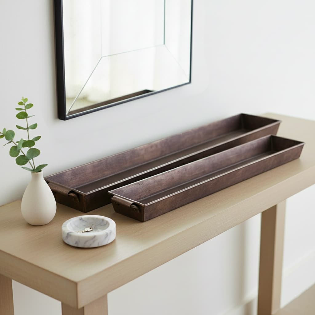 Decorative Slim Metal Tray with Handles - Set of 2 - 40", 36", Silver - 40.0"