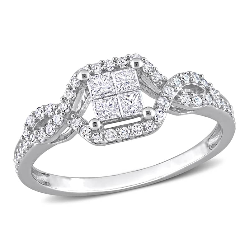 Miadora 10k White Gold 1/2ct TDW Diamond Crossover Engagement Ring
