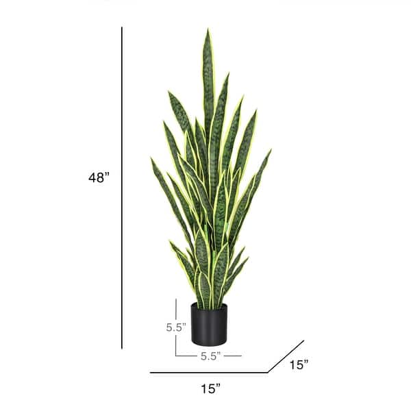 4ft Green Yellow Artificial Sansevieria Snake Plant in Black Pot - 48" H x  15" W x 15" DP - On Sale - Bed Bath & Beyond - 42094342