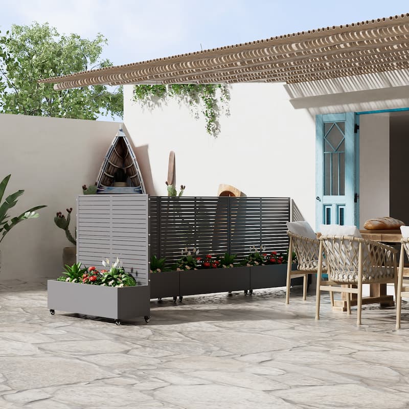 Metal Movable Planter Box with Trellis Privacy Screen Planter Box with Lockable Wheels - 47"x47"