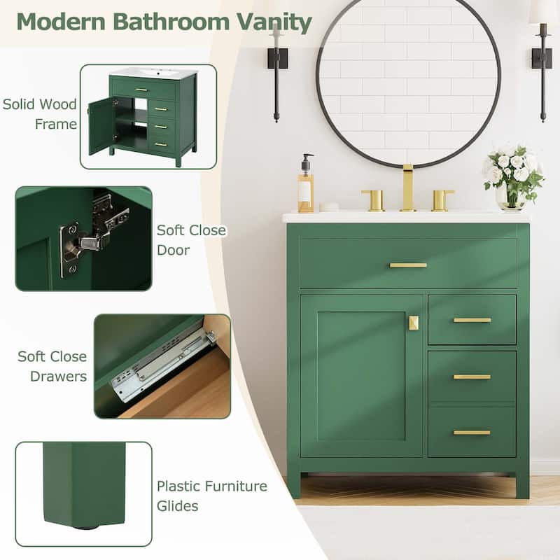30-Inch Blue Bathroom Vanity with Ceramic Sink