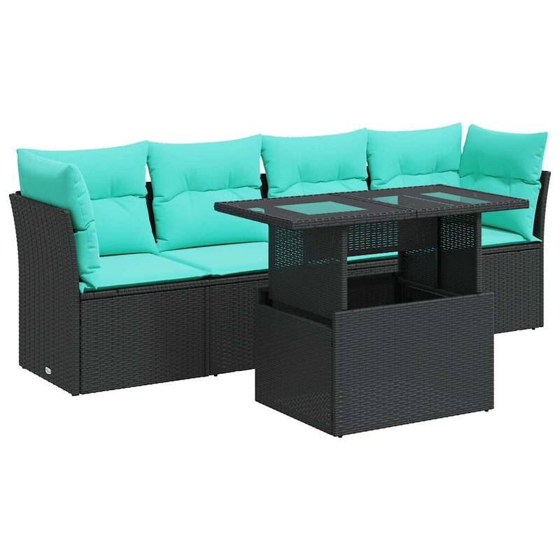 vidaXL Patio Sofa Set with Cushions Modular Outdoor Seating 5 Piece Poly Rattan