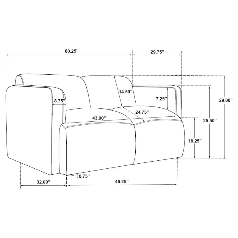 Dorset Fabric Upholstered Round Track Arm Loveseat - 60.25" x 36.75" x 29.25"