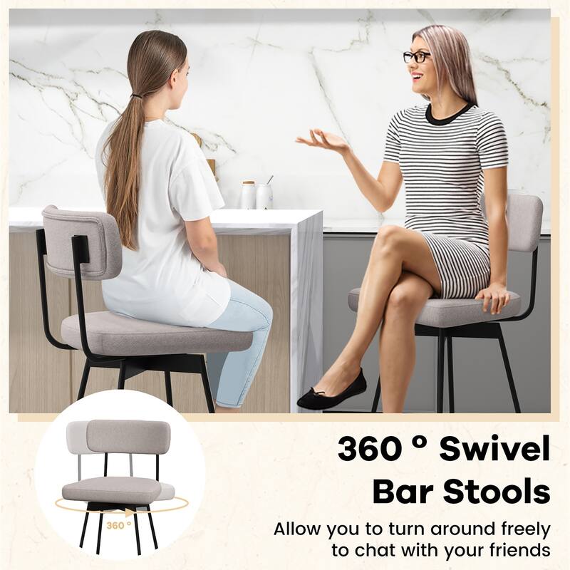 Gymax 2PCS Swivel Bar Stool 29'' Upholstered Bar Height Dining Chair