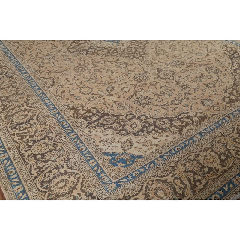Traditional Mashad Persian Vintage Rug Handmade Wool Carpet - 9'10"x 12'11"