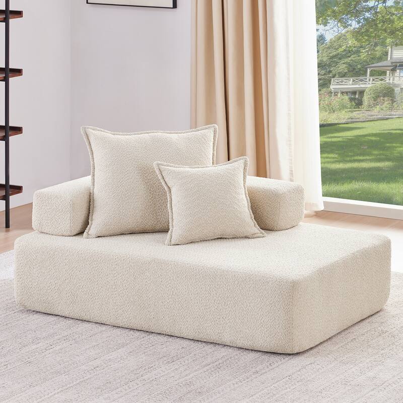 Oversized U-Shaped Modular Sectional Sofa with Boucle Fabric & No-Assembly Design - Beige