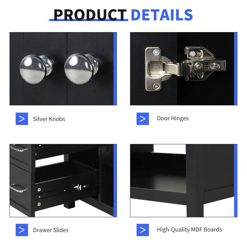 Roomfitters 36" Bathroom Vanity with Sink, Right-Side Basin, Solid Wood Frame, 2 Doors, 2 Drawers & Open Shelf