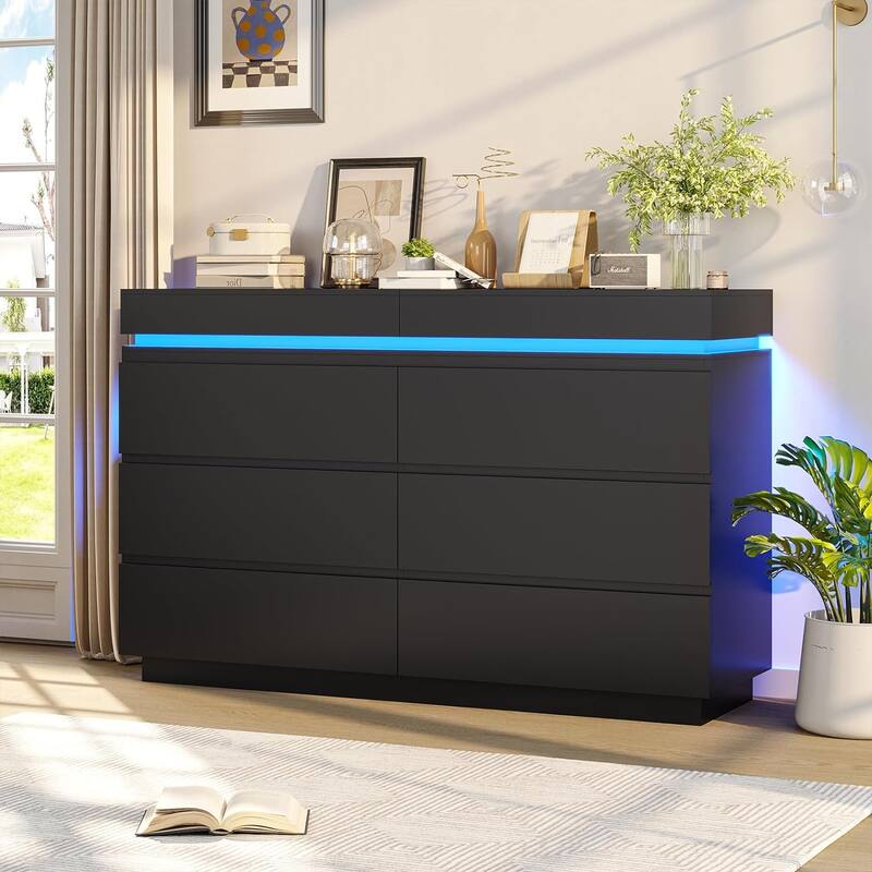 6 Drawer Dresser with Sliding Desktop Chest of Drawers Bedroom - Black