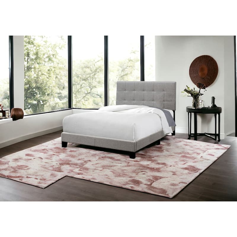 HomeRoots Gray Solid and Manufactured Wood Full Upholstered Linen Bed Frame - Full