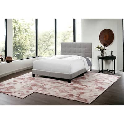 HomeRoots Gray Solid and Manufactured Wood Full Upholstered Linen Bed Frame