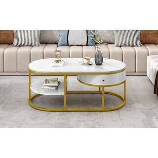 Modern Marble Golden Coffee Table - Bed Bath & Beyond - 38398505