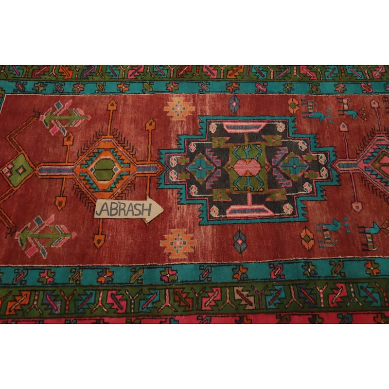 Hand Knotted Oriental 100% Wool Carpet Traditional Geometric Oranges & Rust Ardebil Runner Rug - 10' 2'' X 3' 9''