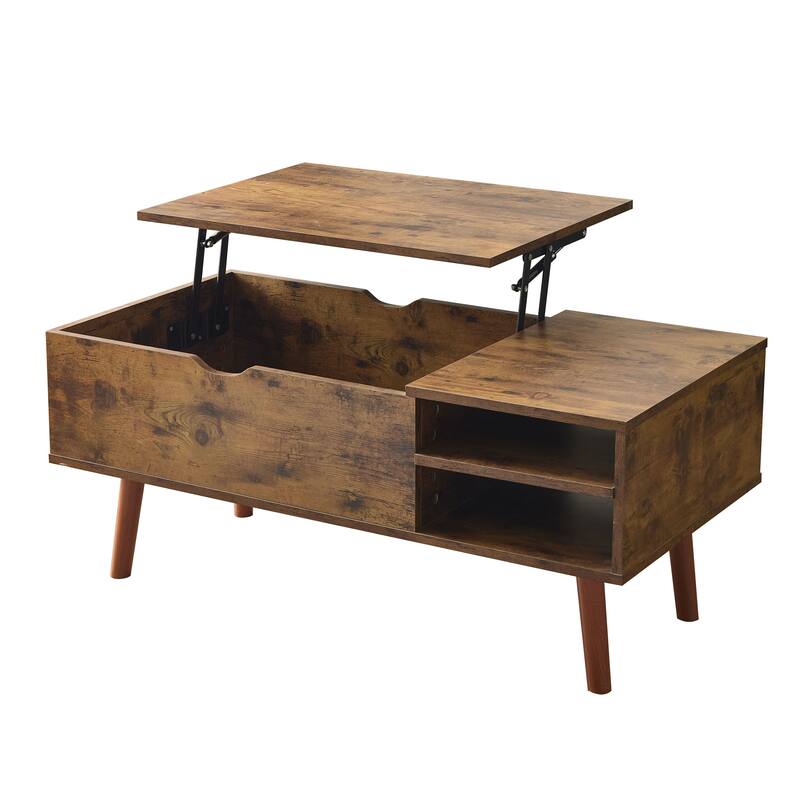 Modern Lift Coffee Table with Hidden Compartments and Adjustable Storage Shelves, for Living Room, Office