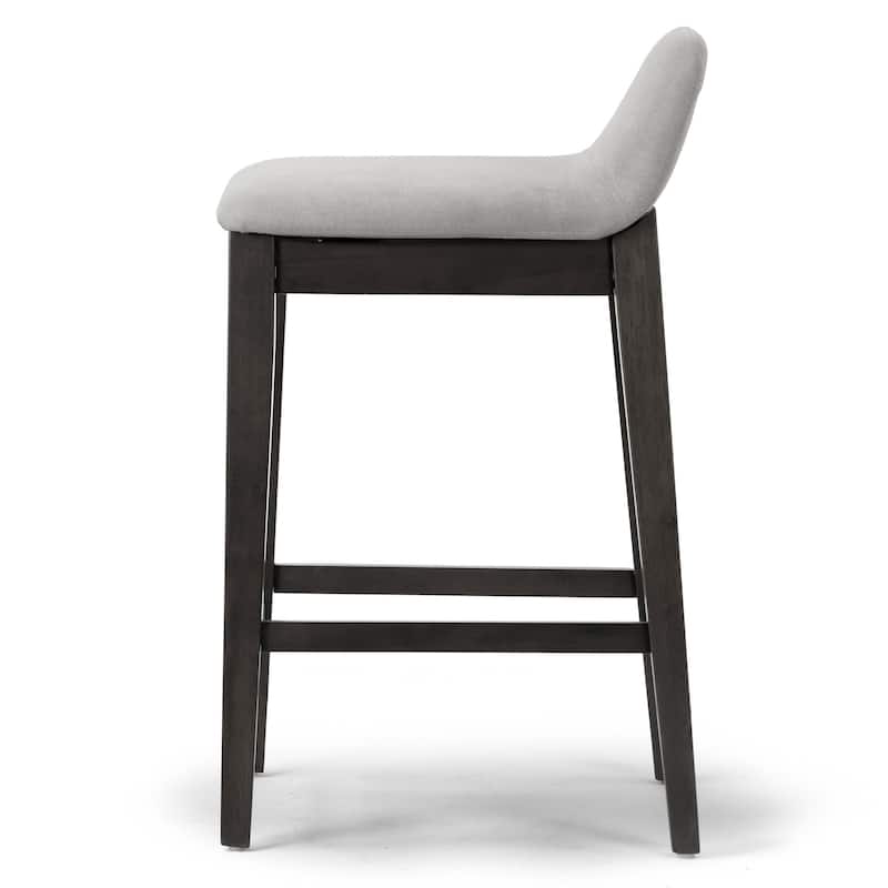 Set of 2 Atia Black Rubberwood Stool with Low Back Fabric Seat