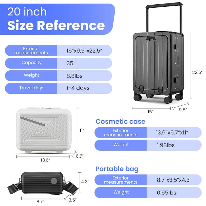 Aluminum Frame 20 Inch with Front Open Carry-on Luggage