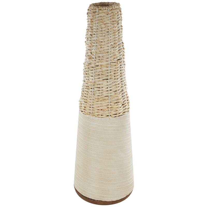 Rattan Geometric Handmade Woven Decorative Vase with Beige Metal Base - Light Brown - Roche River Decor - Light Brown