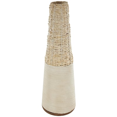 Rattan Geometric Handmade Woven Decorative Vase with Beige Metal Base - Light Brown - Roche River Decor