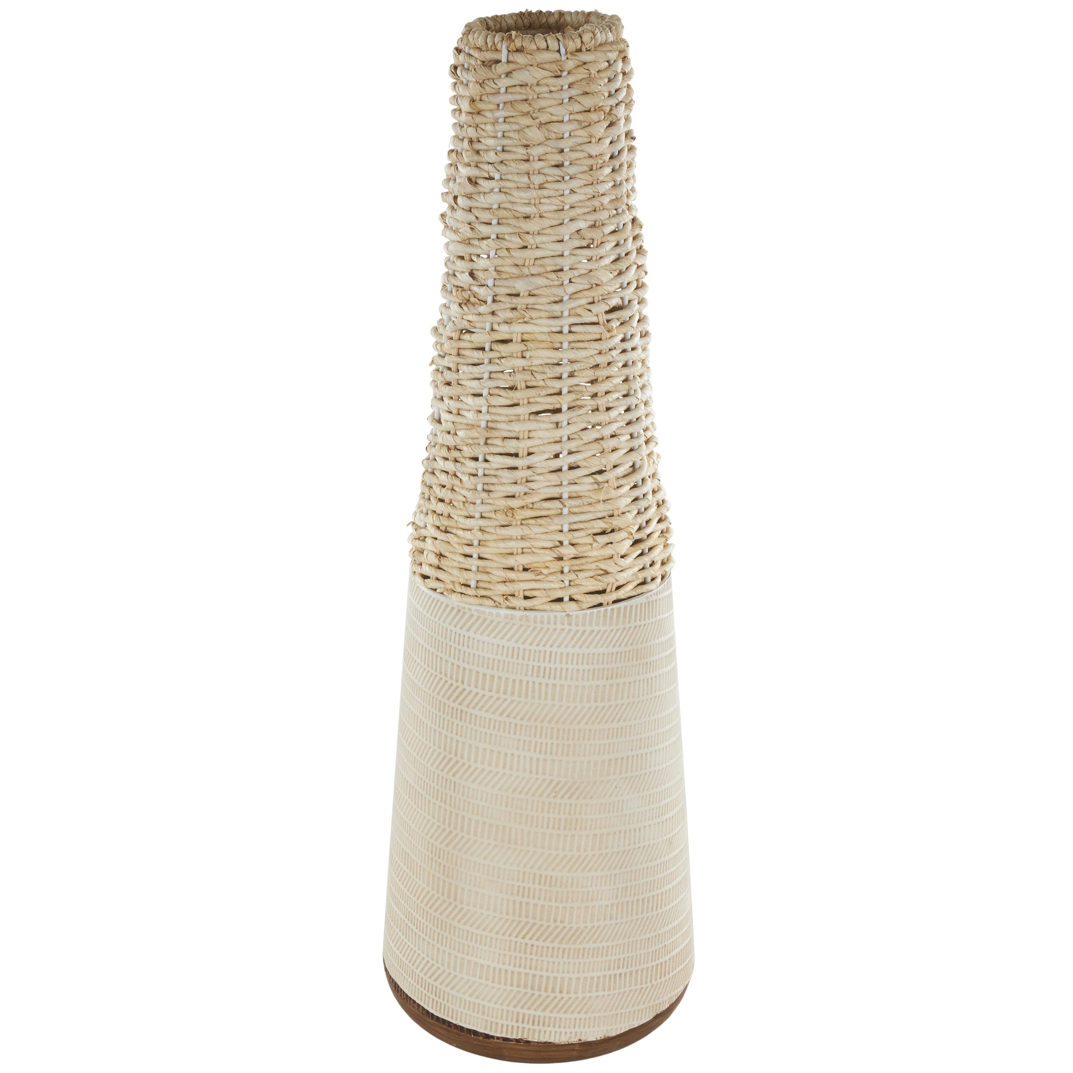 Rattan Geometric Handmade Woven Decorative Vase with Beige Metal Base - Light Brown - Roche River Decor