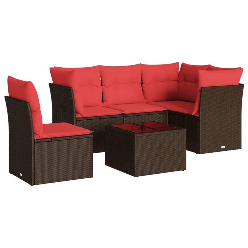 vidaXL 5/6 Piece Patio Sofa Set with Cushions Brown/Gray Poly Rattan - 24.4 x 24.4 x 27.2