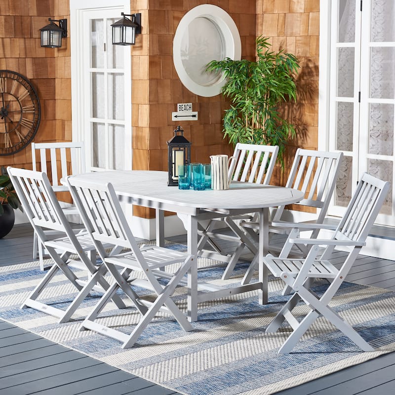 SAFAVIEH Linda 6-Chair 1-Table Extendable Patio Dining Set - 35Wx79Dx30H - Grey