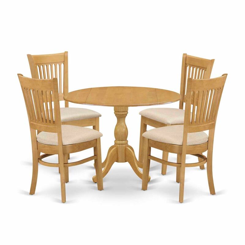 HomeStock 5-Piece Natural Oak Finish Solid Wood Top Dining table with 4 Chairs with Slat Back