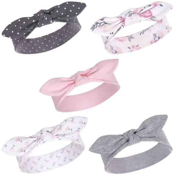 slide 1 of 1, Hudson Baby Infant Girl Cotton Headbands 5pk, Pink Floral, 0-24 Months - Pink Floral Pink Floral - 0-24 Months