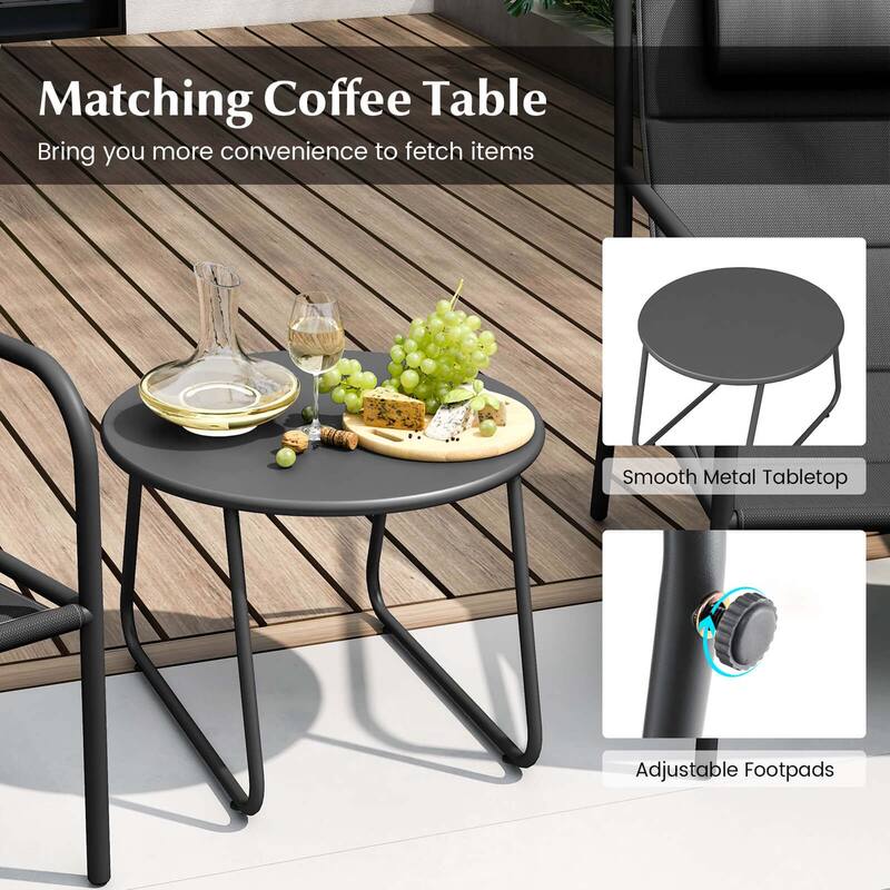 3PCS Patio Bistro Set Outdoor Set of 2 Metal Chairs w/Coffee Table