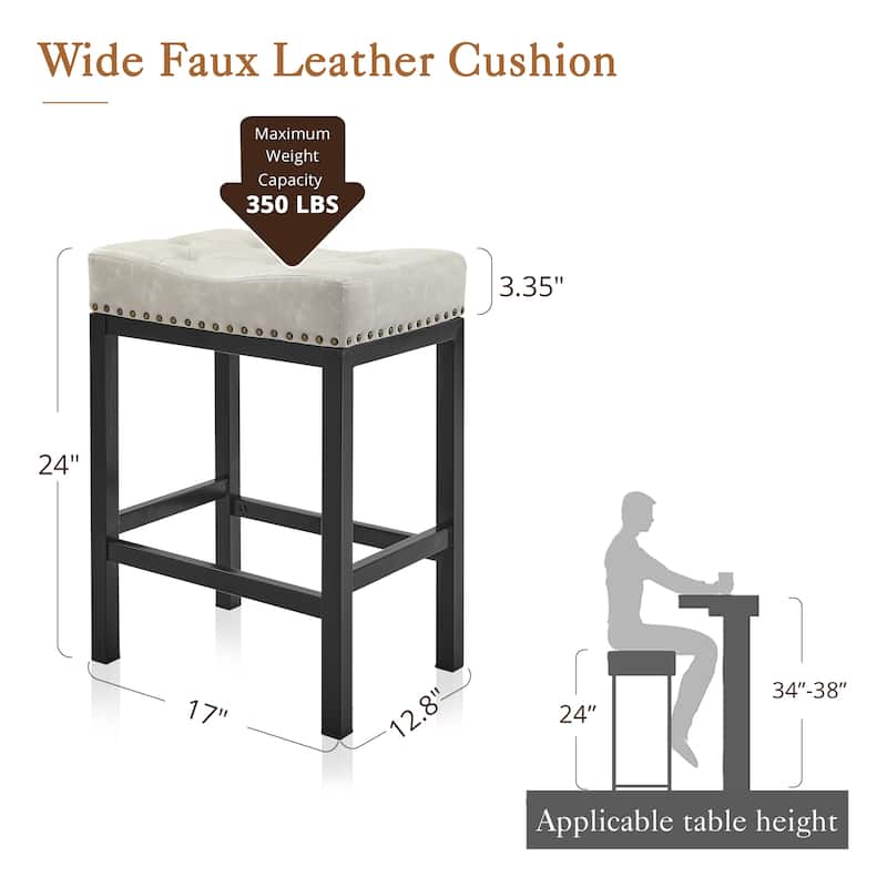 Backless Cushioned Faux Leather Bar Stools Counter Height Stools with Metal Frame - 24" H