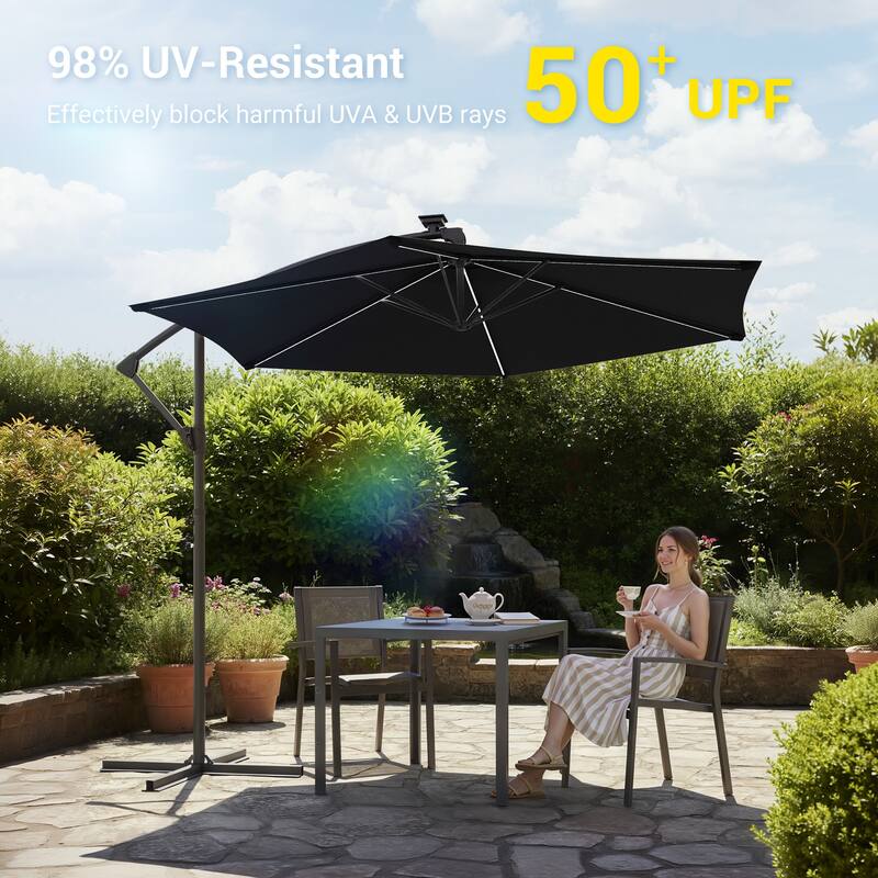Sonkuki Outdoor 10FT LED lighted Patio Offset umbrella for Garden