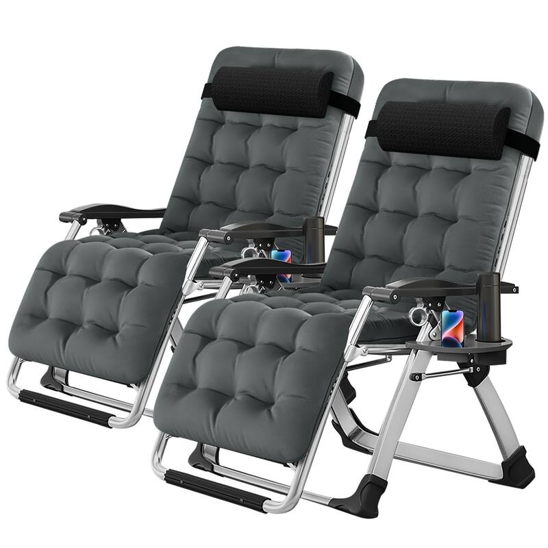 DoCred Zero Gravity Chair Lawn Lounger Chair with Pillow 2pcs - Dark_Grey