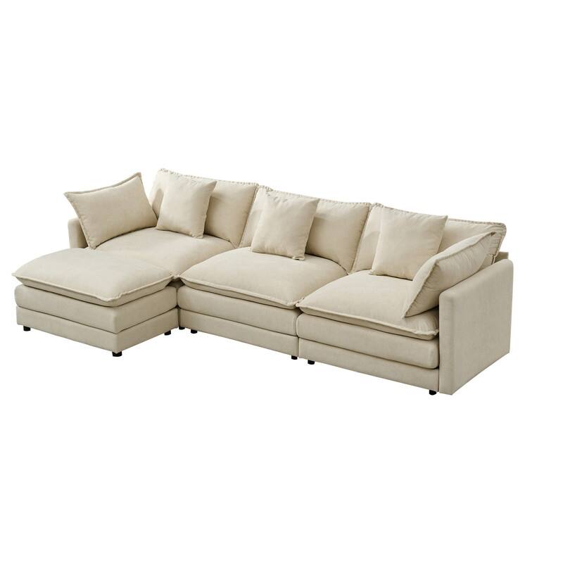 110.2" Chenille Three Seater Upholstered Sofa, Ottoman