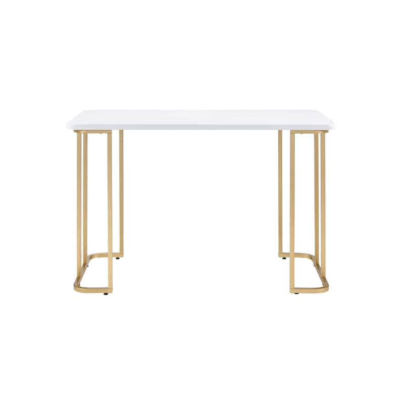 White Wood Writing Desk with Gold Metal Sled Base and Reversible Design