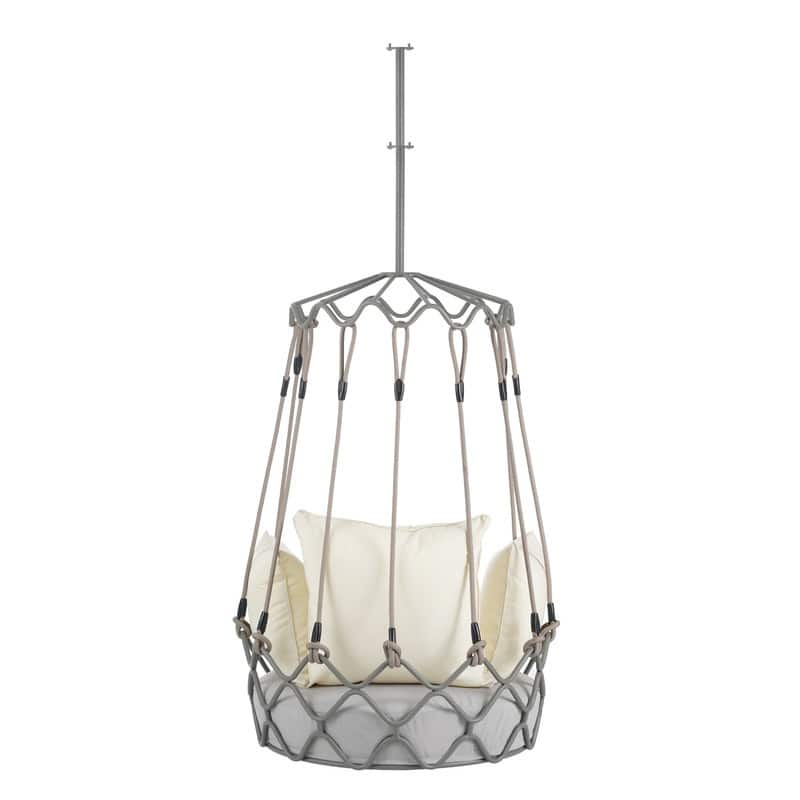 Outdoor Porch Swing Chair Hanging Basket, Hanging Chair with UV Resistant Cushion, Patio Swing Chair w/ Ropes for Porch, Balcony