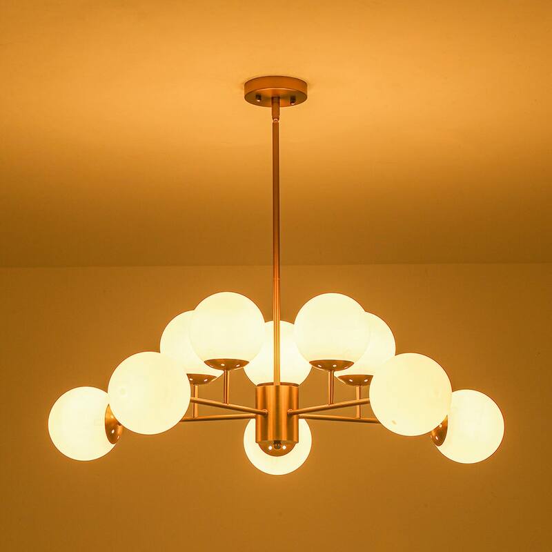 Mid-century 10-Light Sputnik Living Room Frosted Glass Orb Chandelier - 38.0 in