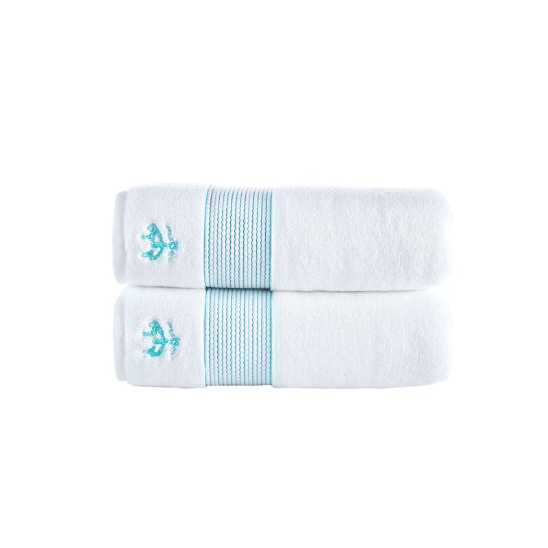 Brooks Brothers Rope Stripe Border 2 pcs Bath Towels - Sea Glass