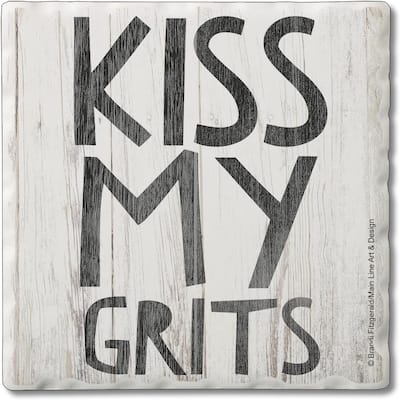 Kiss My Grits 4 Pack Single Absorbent Stone Coaster with Protective Cork Backing Made in The USA 4" Square, Easily Wipes Clean