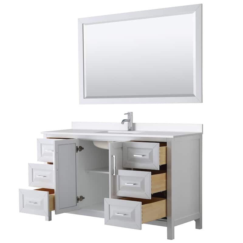 Daria 60-inch Single Vanity, Single Hole Quartz Top, 58-inch Mirror