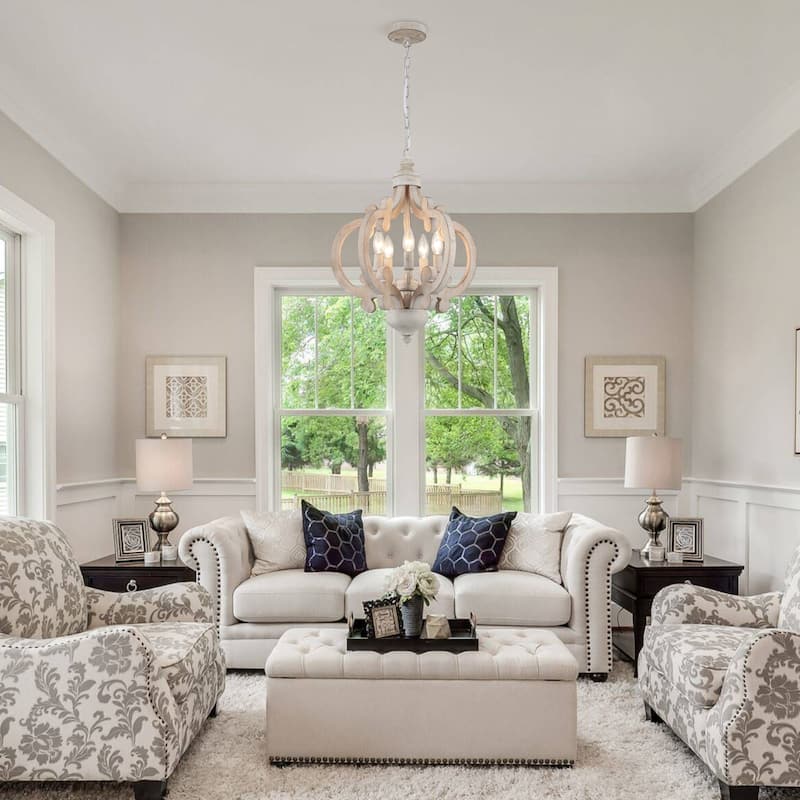 5-Light Country Wood Chandelier Light Fixture for Kitchen Island Dining Room