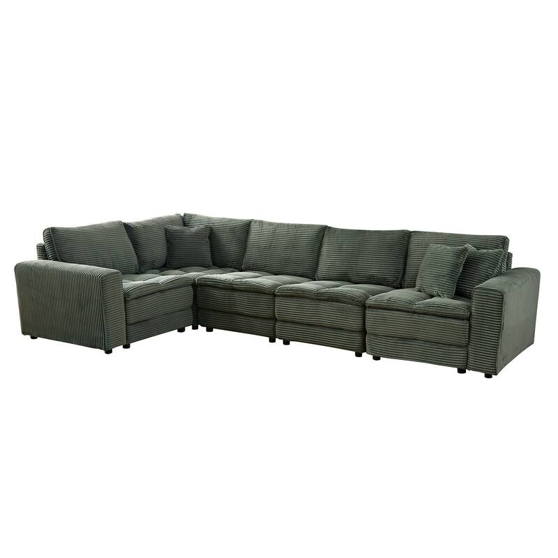 Oversized Sectional Sofa L Shaped Corner Couch Corduroy Upholstery Convertible Sleeper Sofa Couch