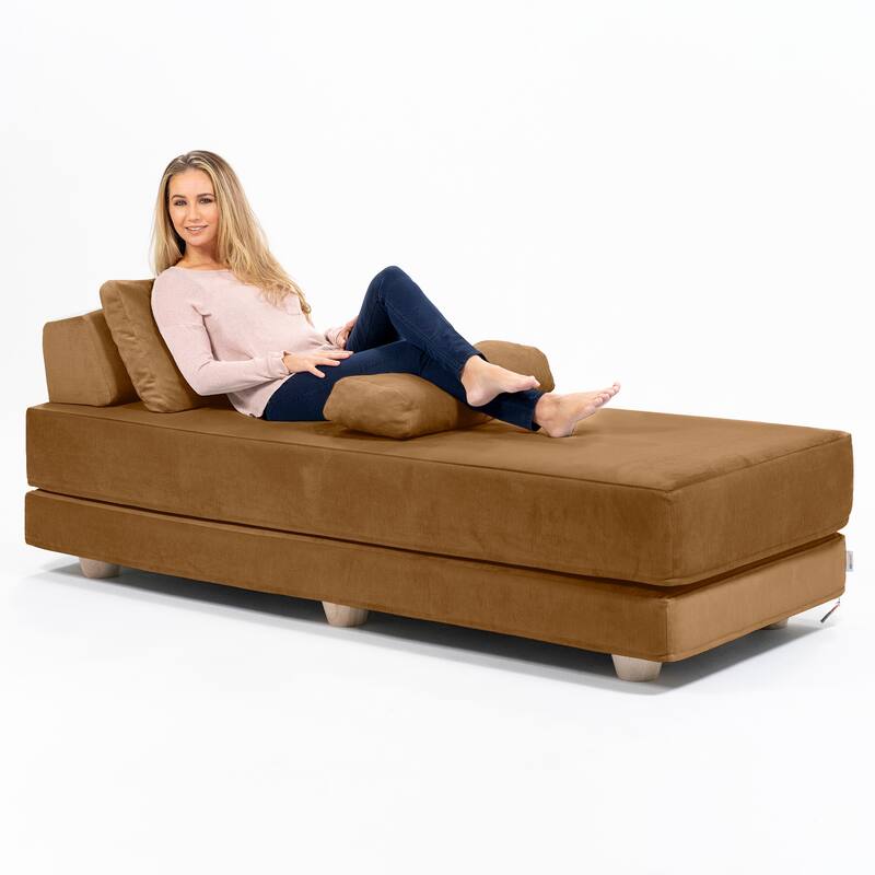 Jaxx Balshan Cushioned Micro-velvet Convertible Chaise Lounge Daybed