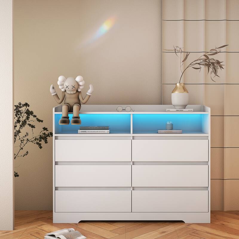 6-Drawer Double Dresser with LED Lights Chest of Drawers