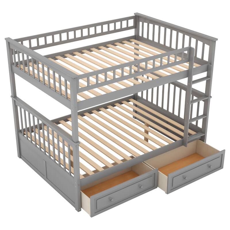 Twin over Twin Bunk Bed with Storage Drawers, Convertible to 2 Separate Beds, Espresso