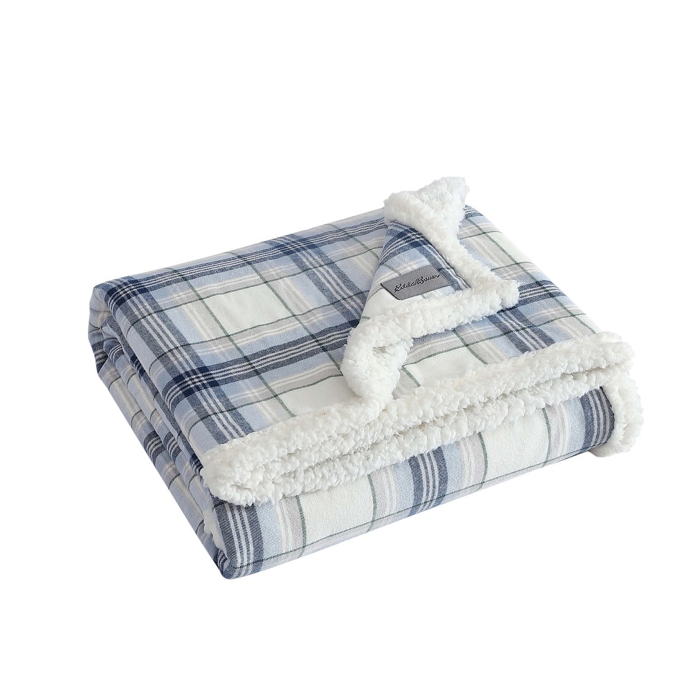 Eddie Bauer Flannel Cotton With Faux Shearling Reverse Throw Blanket (50X60 Inches)