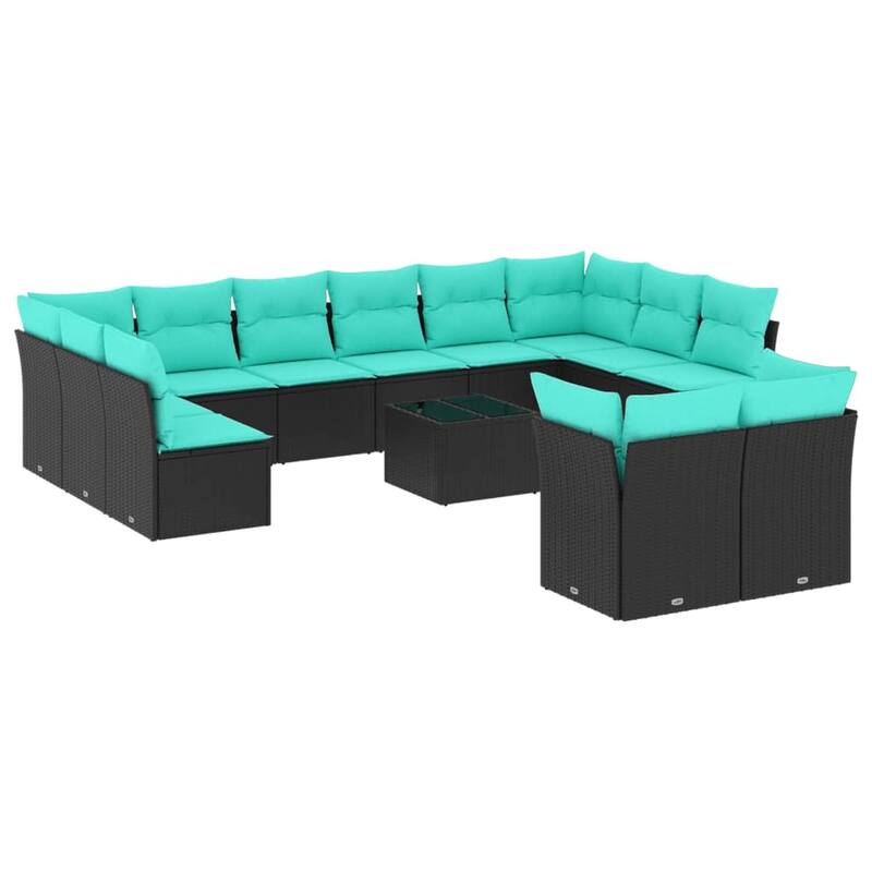 vidaXL 12 Piece Patio Sofa Set with Cushions Black Poly Rattan