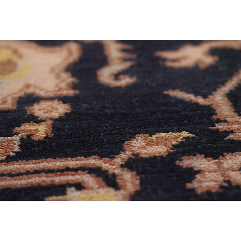 Navy Blue Orange Oushak Indian Area Rug Hand-Knotted Wool Carpet - 8'1" x 9'11"