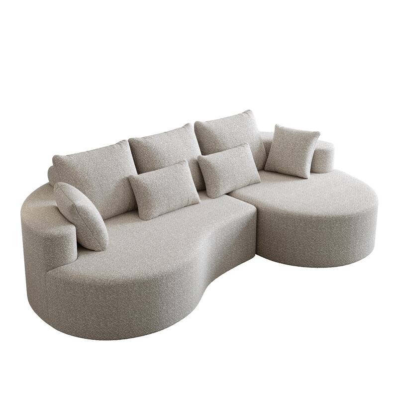 Oversized Chenille Upholstered Boneless Sofa, L-Shaped Curved Sectional Sofa, Deep Seat Cloud Couch with 7 Pillows