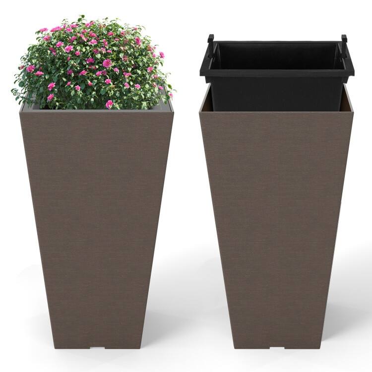 Brown PP Self-Watering Flowerpots Set of 2 with Removable Inner Bucket