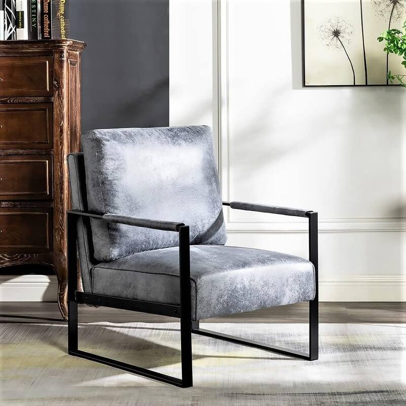 Hosam 25.4" PU/Microfiber Upholstery Metal Arms Chair
